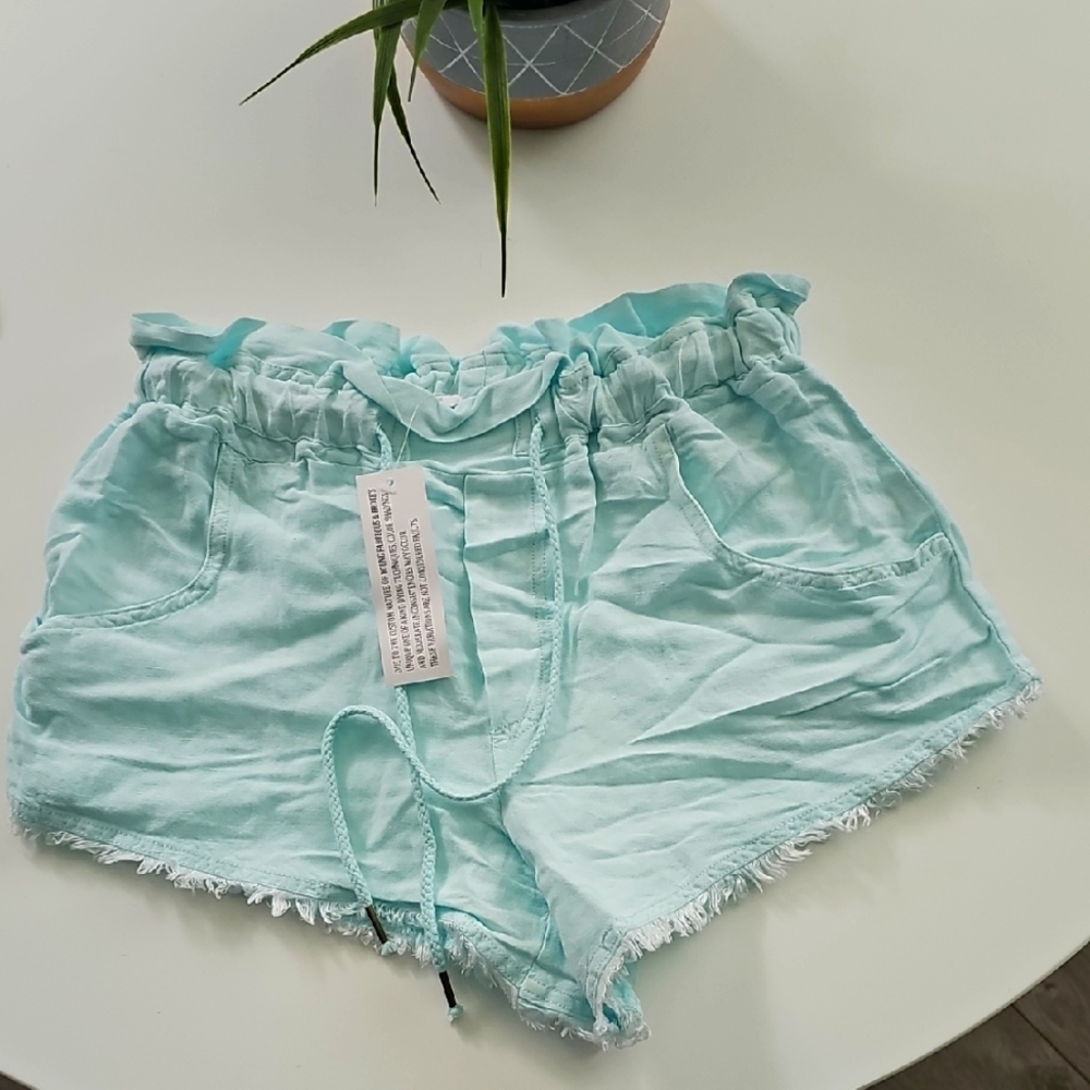 NWT Young Fabulous And Broke Light Blue Paperbag Drawstring Shorts